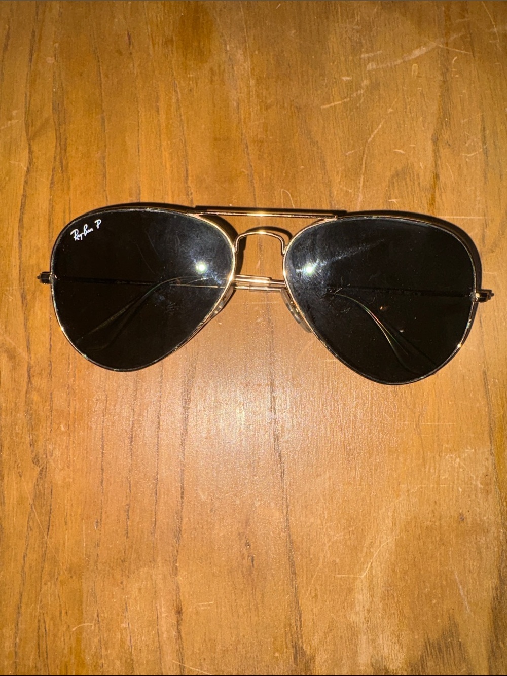 Ray-Ban Polarized Gold Frame Aviator Sunglasses with Black Lenses
